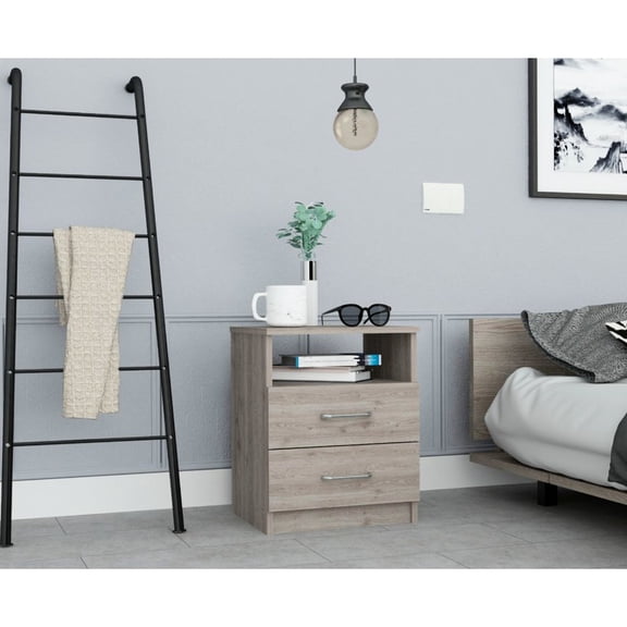 Functional Gray Side Table / Smooth Sliding Drawers / Living Room Arrangement