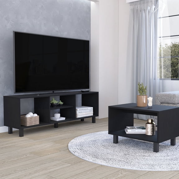 Functional Living Room Duo Set with TV Stand and Storage Shelf, Up to 59 Inch TVs