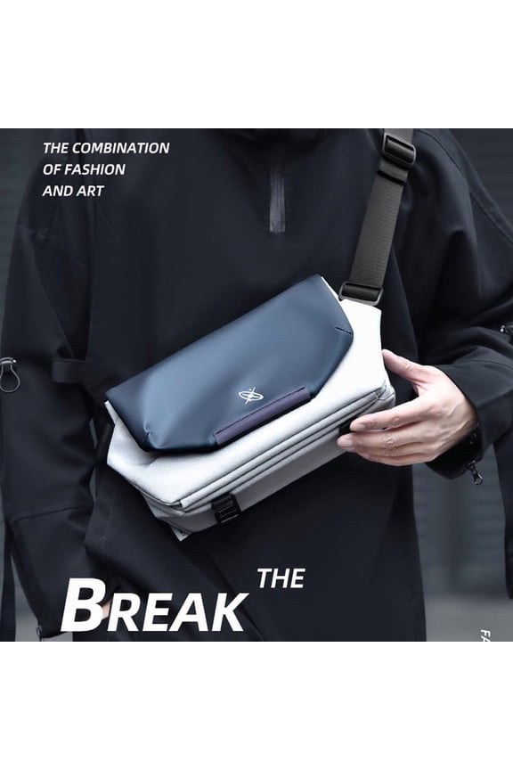 Functional Messenger Bag Men's Shoulder Bag Large Capacity Postman Computer Bag,Tech Black Medium