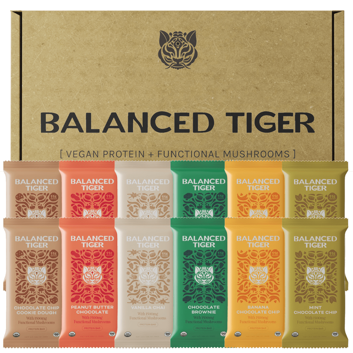 Functional Mushroom Protein Bars Full Dose (1500mg) Lions Mane, Chaga