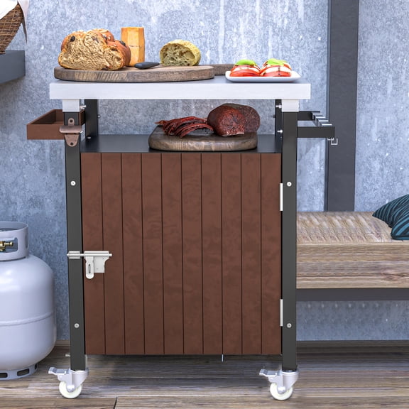 Functional Outdoor Grill Cart with Gas Line Hole for Convenient Grilling
