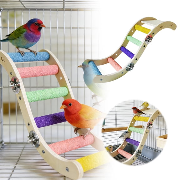 Functional Parrot Ladder with Natural Wood, Combines Climbing, Nail Filing, and Resting, Easy to Install, Promotes Activity and Chewing