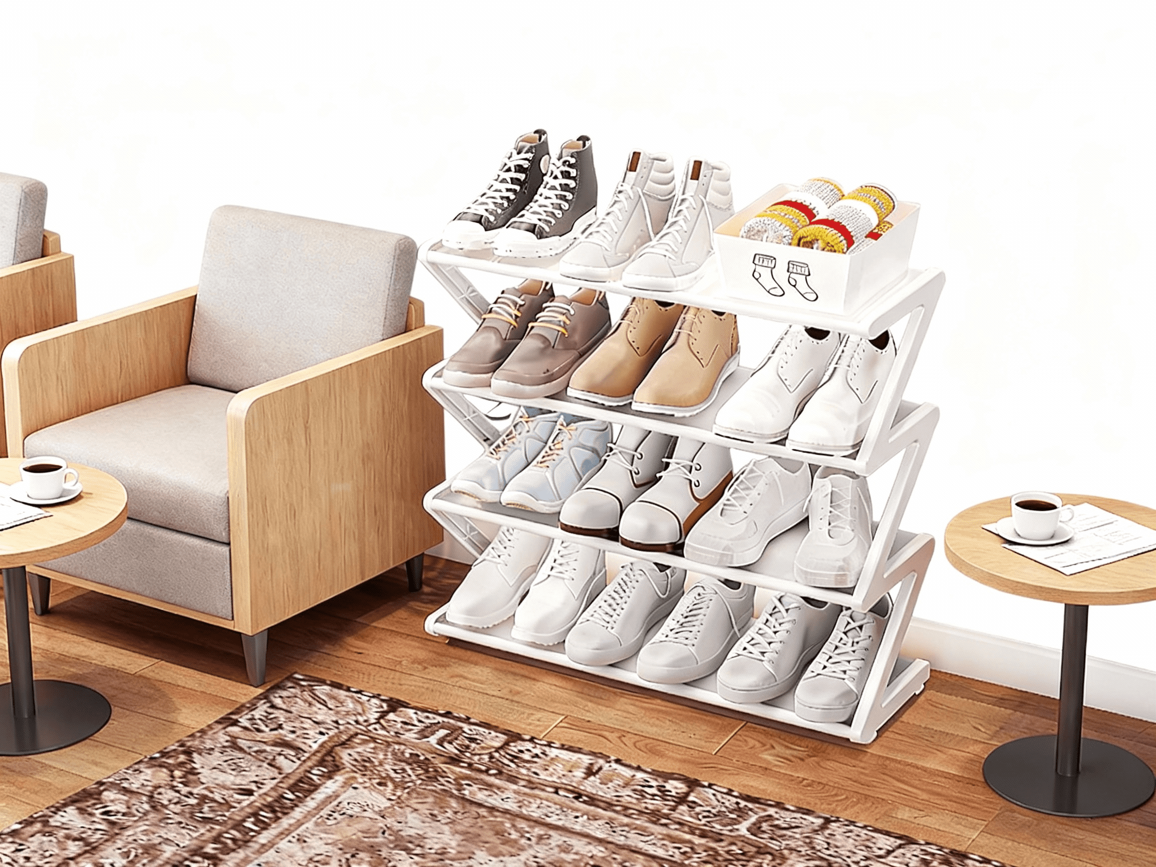 -Use Shoe Rack with Z-Shaped Layer Assembly for Home and Dormitory Storage Sturdy Polyester Construction Non- Space-Saving Organizer and Display Shelf