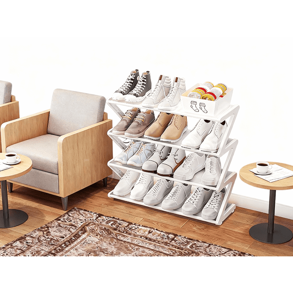 -Functional Shoe Rack with Z-Shaped Layered Storage for Living Room and Dormitory Organization Space-Saving Tiered Organizer for Footwear and Accessories