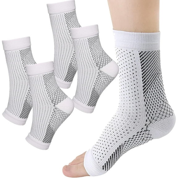 Functional Socks for Neuropathy, Functionalsocks Ankle Compression Sleeve for Women Men, Ankle Support for Gym, Sports (2Pairs White,XXL) 2pairs White 2X-Large