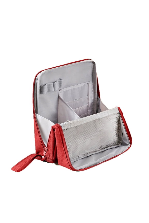 Functional Standing Makeup Bag, Travel Makeup Organizer – Portable, Large Capacity_Waterproof Multipurpose Stand Up Toiletry Bags with Compartments, Stationery Organizer with Compartments(Red)