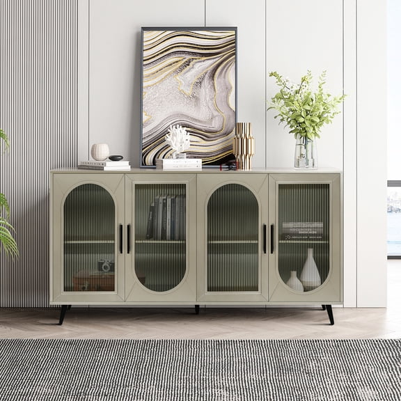 Functional Storage TV Console for 65+ Inch TV in Living Room Bedroom with Gold Plated Legs