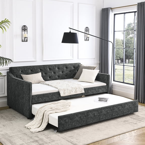 Functional Trundle for Extra Sleep Space / Mid - Century Daybed / Reinforced Eucalyptus Frame