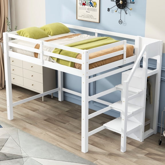 Functional Wardrobe & Durable Frame - Enjoy a Spacious Bedroom with Full Size White Loft Bed