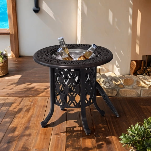 Functional and Elegant Outdoor Table - Ice Bucket Doubling as Side Table for Outdoor Relaxation