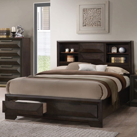 Functionality Elegant 1pc Queen Size Bed Storage Footboard Espresso Color Bedroom Furniture Contempoarary Style