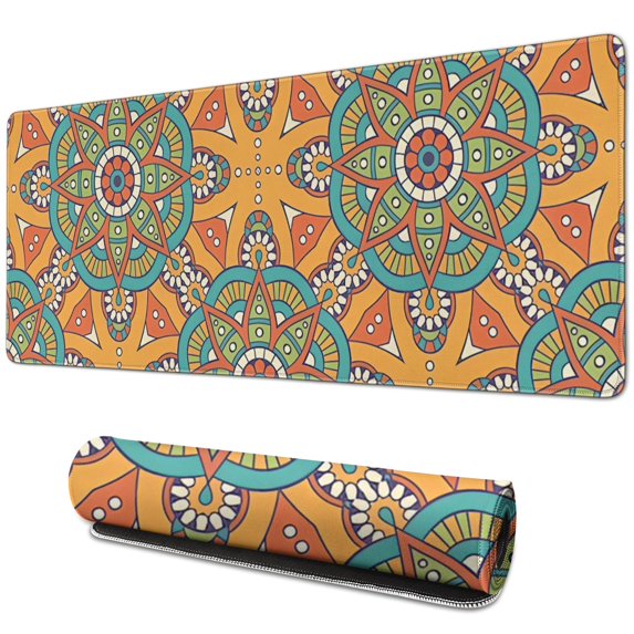 Functionality Meets Aesthetics: Floral Mandala Mouse Mat - Custom Size, Non-Slip, Stitched Edge, Waterproof, Perfect for Gaming and Office (31.5 X 11.8 Inch)
