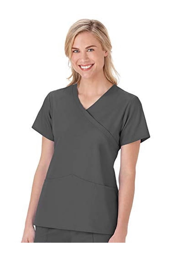 Ladies Mock Wrap Top, Charcoal, 2X