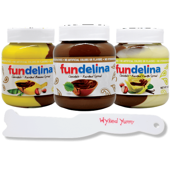 Fundelina Hazelnut Spread Bundle Chocolate, Banana and Vanilla, 13 oz Spreader Included