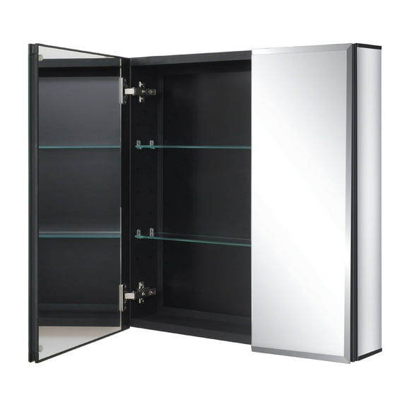 Fundin Black Aluminum Medicine Cabinet 24 x 24 Inch Recessed or Surface Mount, with Double Door and Adjustable Shelves