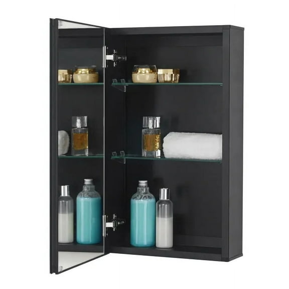 Fundin Black Aluminum Medicine Cabinet with Double sided Mirror Door, Recessed and Surface Mount, 14 x 24 inch