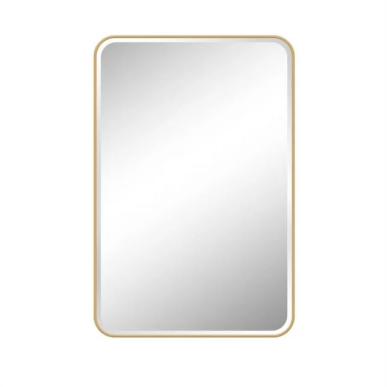 Fundin Plastic Medicine Cabinet, Beveled Edge Mirror Door with Round Corner Metal Frame, Recessed and Surface Mount, Golden,16 x 24 inch, Size: 16 W x