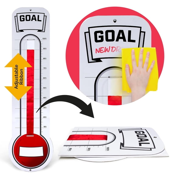 Fundraising Thermometer Chart Goal Tracker | Dry Erase Setting Wall Mounted Giant Sales Board with Pull-Through Ribbon Progress (46 x 12) by