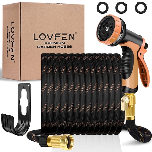 Funepoxy 25Ft Garden Hose,Non-Expanding Kink Free Flexible Water Hose With 10-Pattern Spray Nozzle, Lightweight Hose Pipe, Leak Proof, 3/4" Swivel Connectors, Super Fabric, Portable Storage Strap