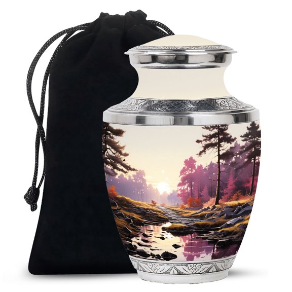Funeral Cream Forest Urns For Human Ashes Adult Dad - Large Memorial Urn For Human Ashes Adult Mom - Cremation Gift For Decorative - 10Inch And 200Lbs Include Velvet Bag