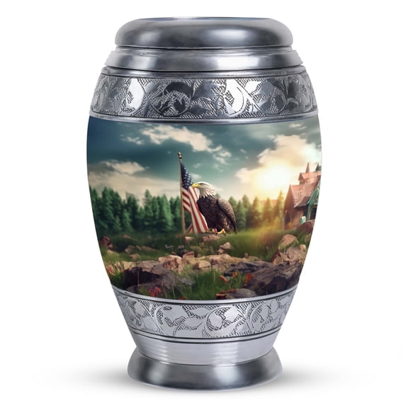 Funeral Eagle Sitting On Grass Hill Top Urn Adult Mom & Dad - Urns For Human Ashes Adult Female & Male - Burial Urns For Adult Human Ashes - Human Remains Urn Adult (Size - 3inch, 1Pcs)