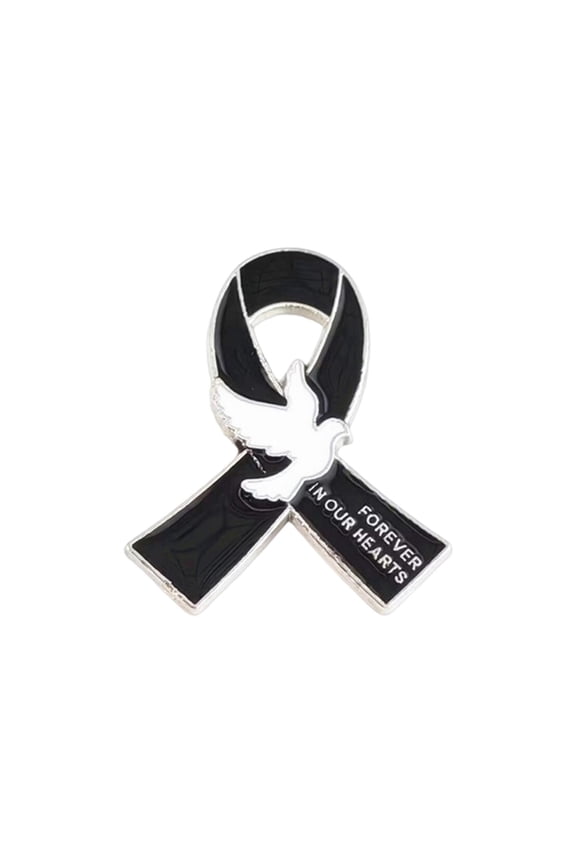 Funeral Favors Awareness Ribbon Dove Pin, Holy Spirit Forever in Our Hearts Memorial Pin Mourning Remembrance Gift for Loss of Loved One, Memorial Gift, Black