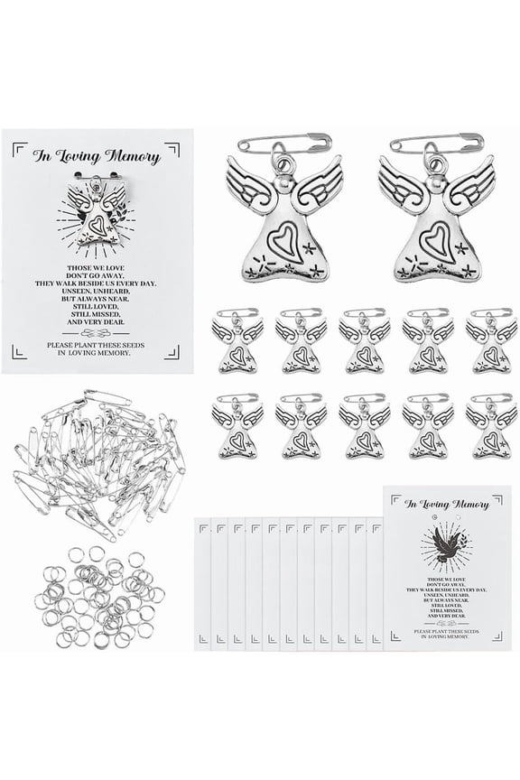 Funeral Favors Includng Funeral Pins Funeral Memorial Heart Charm and Funeral Memorial Cards for Guests Celebration of Life Favors Mixed Color