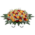 thumbnail image 1 of Funeral Flowers Large Artificial Cemetery Flower Saddle with Bright Roses, Durable Outdoor Memorial Decoration for Gravesites, 1 of 7