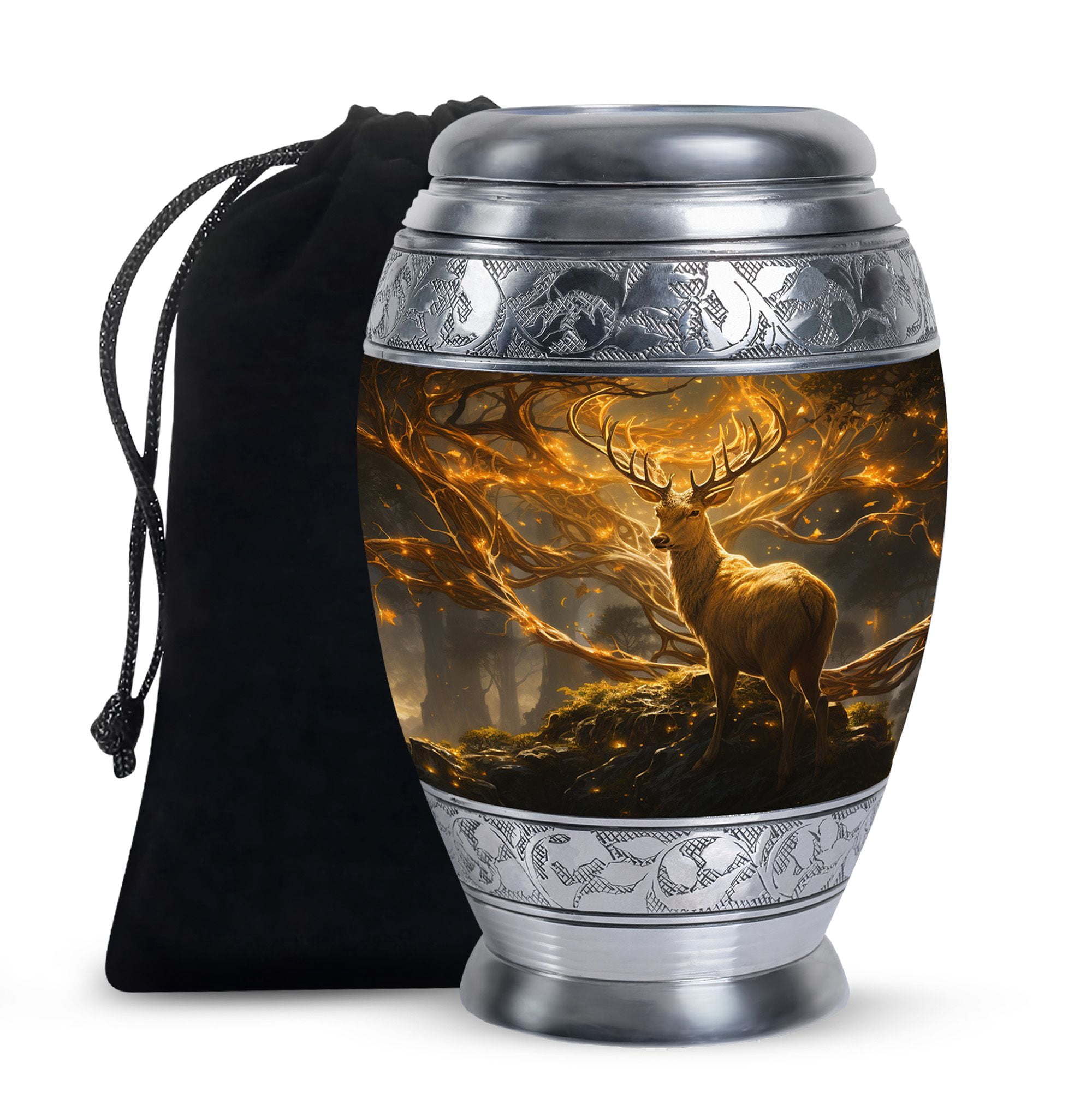 Funeral Handcrafted Brown Forest Urns For Human Ashes Men And Women - Large Memorial Urn For Human Ashes Adult Mom And Dad - Cremation Gift For Decorative - 10Inch And 200Lbs Include Velvet Bag