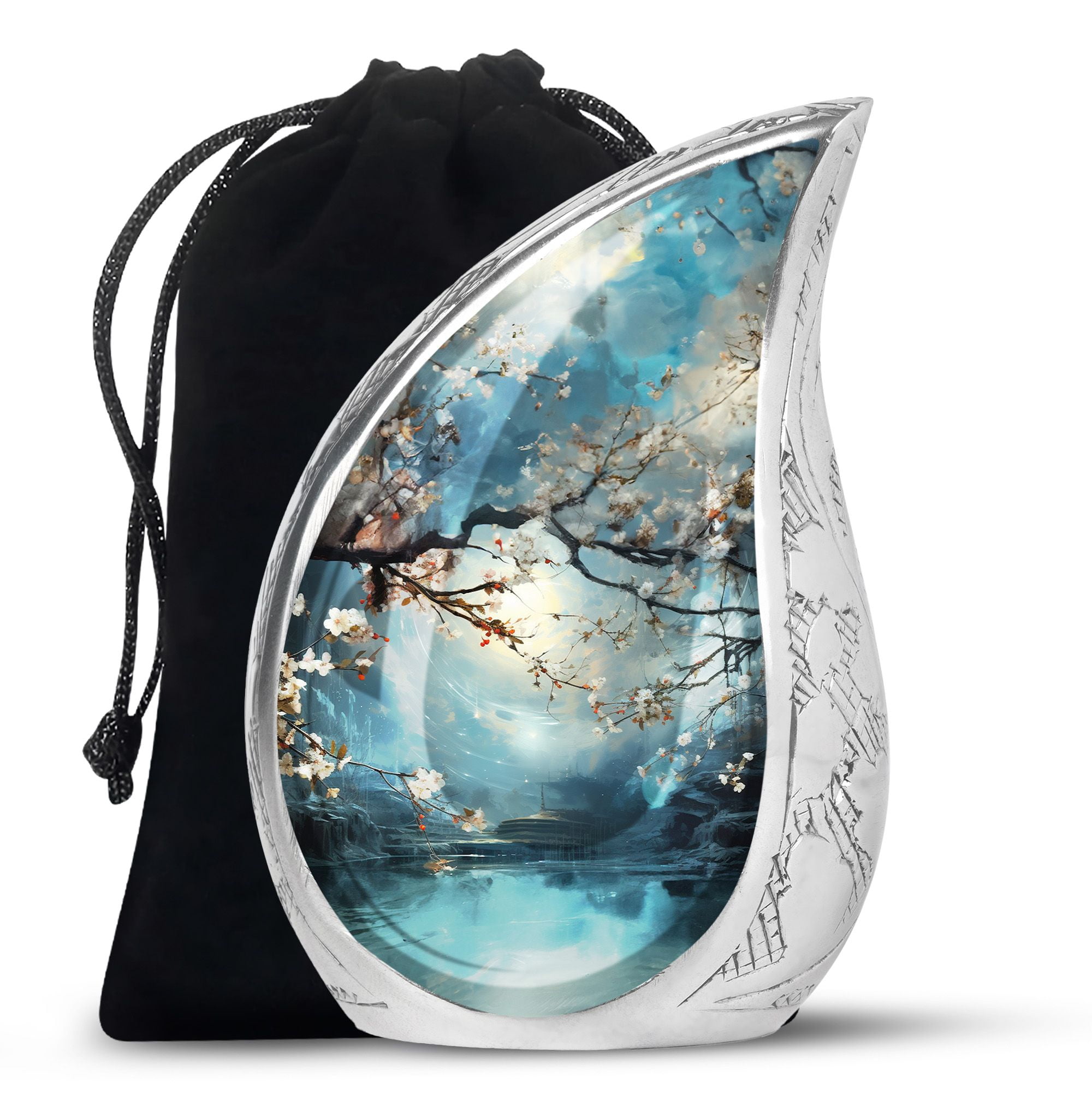 Funeral Large Blue Forest Urns For Human Ashes Adult Mom And Dad - Memorial Handcrafted Urn For Human Ashes Adult Men And Women - Burial Gift For Decorative - 10Inch And 200Lbs Include Velvet Bag