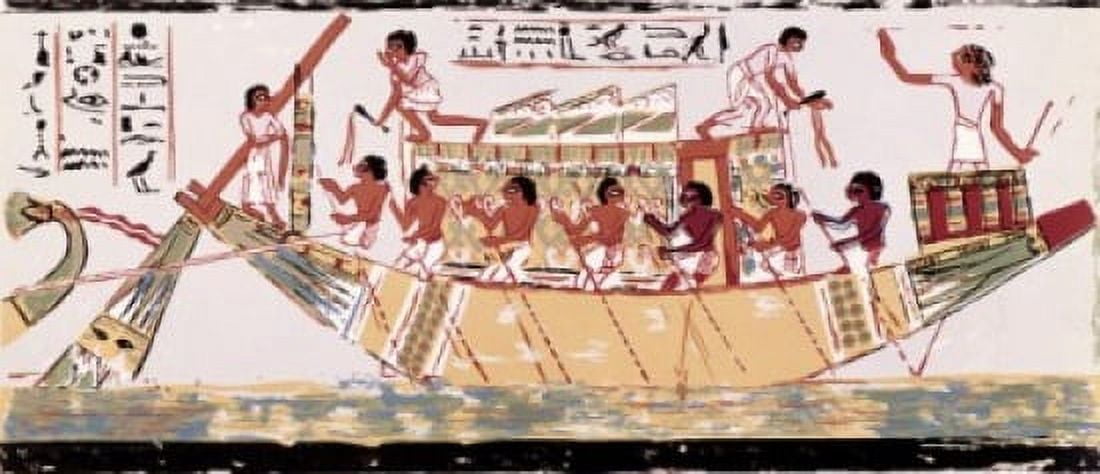 Funeral Procession Scene with Nile Boats and Crew Egyptian Art Canvas Art - (18 x 24)