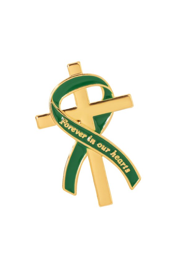 Funeral Remembrance Brooch Pin Ribbon Badge Gold Tone Alloy Lapel Accessory with Secure Butterfly Clutch Back Closure
