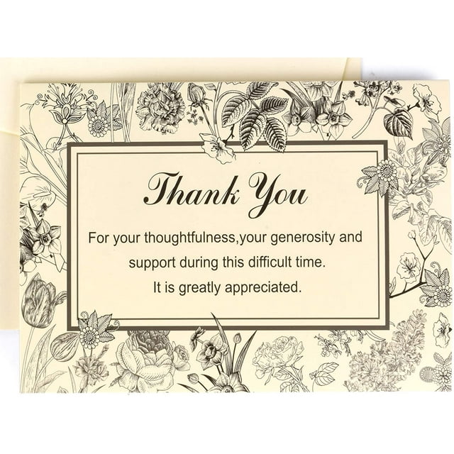 Funeral Thank you Cards with Envelopes 24 Pack Sympathy Note Cardset