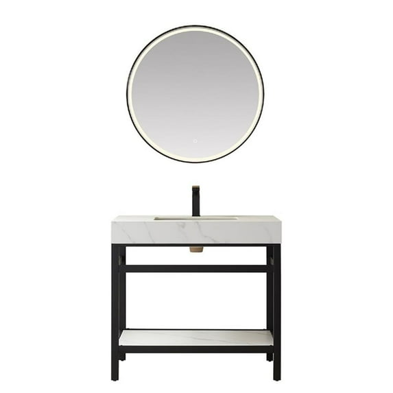 Funes 36" Single Sink Bathroom Vanity in Matte Black Frame White Top w/ Mirror