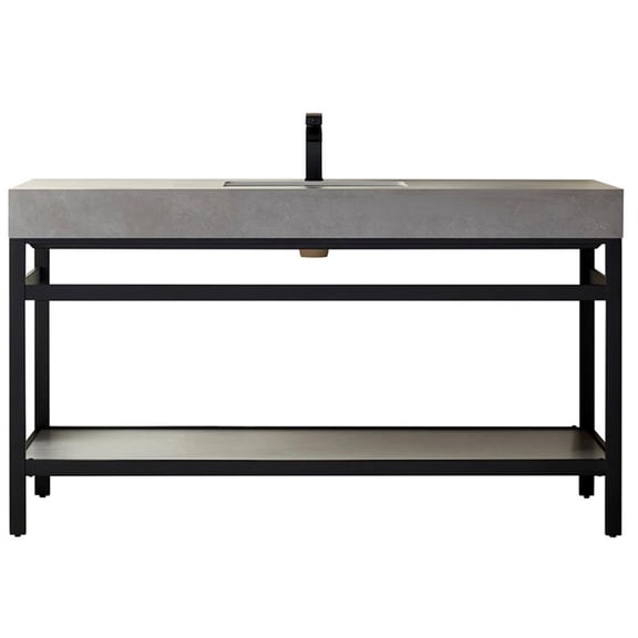 Funes 60" Single Sink Bathroom Vanity in Matte Black Frame Gray Top No Mirror