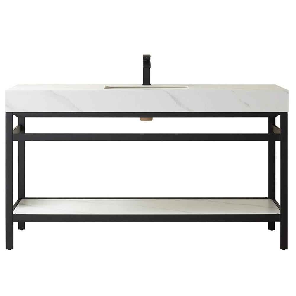 Funes 60" Matte Black and White Single Bathroom Vanity with Stone Top