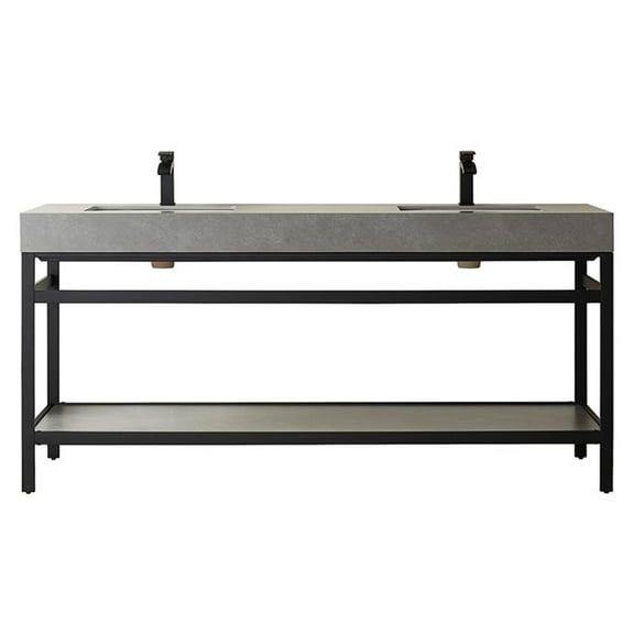 Funes 72" Double Sink Bathroom Vanity in Matte Black Frame Gray Top No Mirror