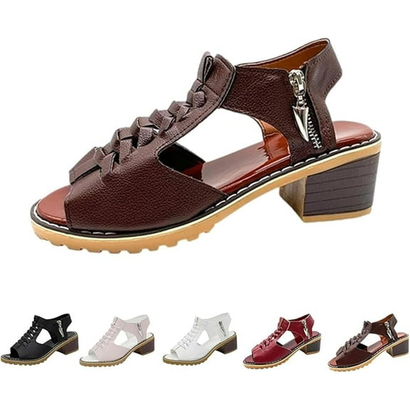 Funfany Womens Orthotic Sandals, Funfany Peep Toe Cutout Zipper Chunky Heeled Sandals