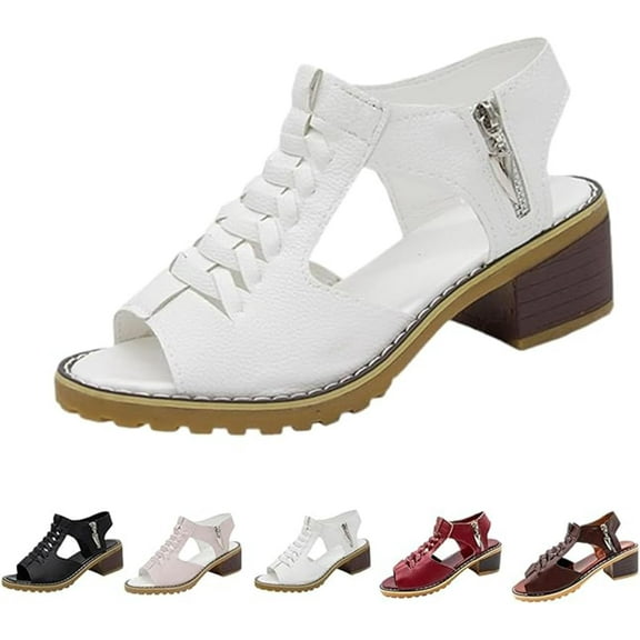 Funfany Womens Orthotic Sandals, Funfany Peep Toe Cutout Zipper Chunky Heeled Sandals