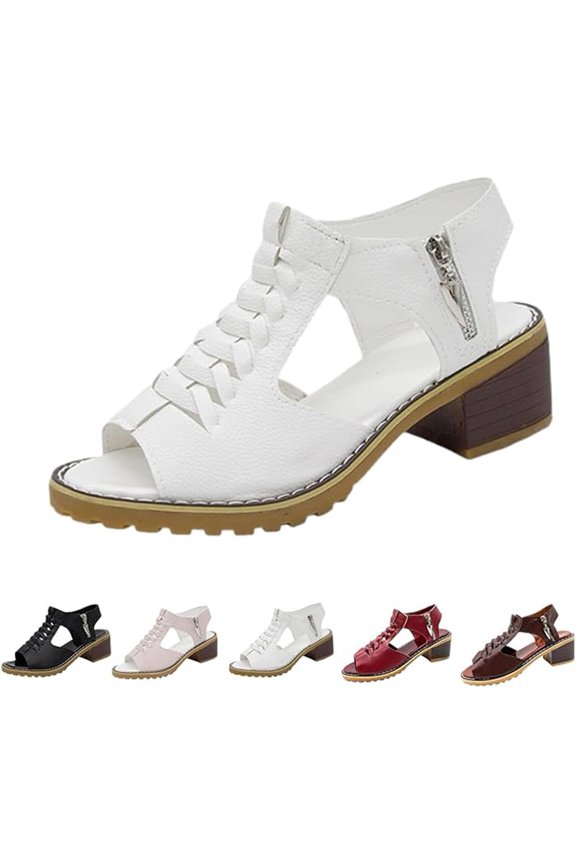 Funfany Womens Orthotic Sandals, Funfany Peep Toe Cutout Zipper Chunky Heeled Sandals