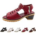 thumbnail image 1 of Funfany Womens Orthotic Sandals, Funfany Peep Toe Cutout Zipper Chunky Heeled Sandals, 1 of 7