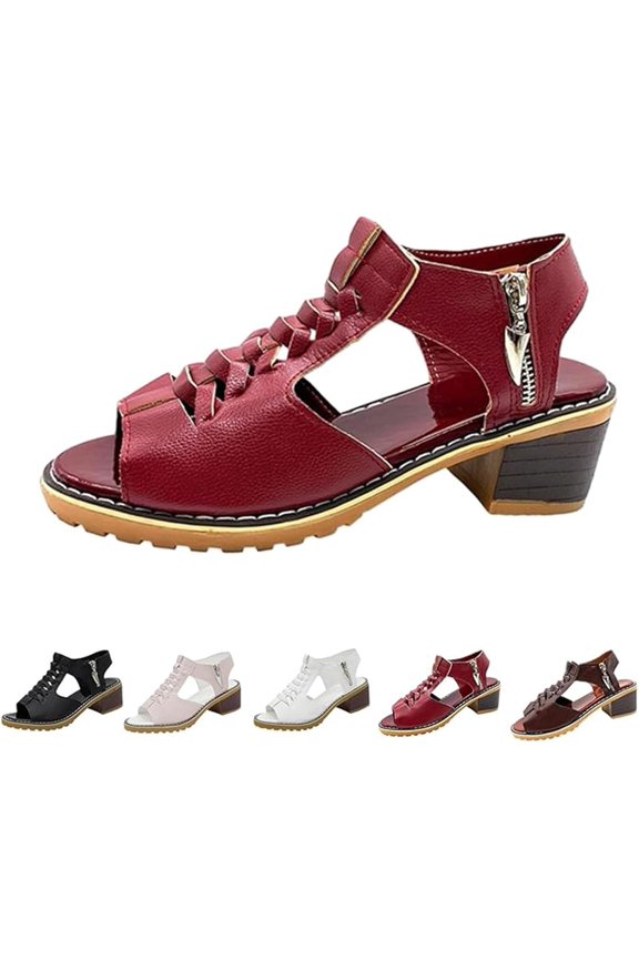 Funfany Womens Orthotic Sandals, Funfany Peep Toe Cutout Zipper Chunky Heeled Sandals
