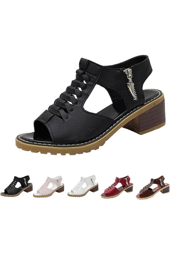 Funfany Womens Orthotic Sandals, Funfany Peep Toe Cutout Zipper Chunky Heeled Sandals