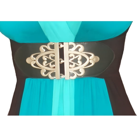 Funfash Plus Size Cinch Belt Brushed Silver Buckle Stretch Elastic Belt