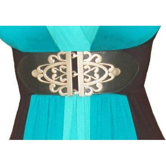 Funfash Plus Size Cinch Belt Brushed Silver Buckle Stretch Elastic Belt