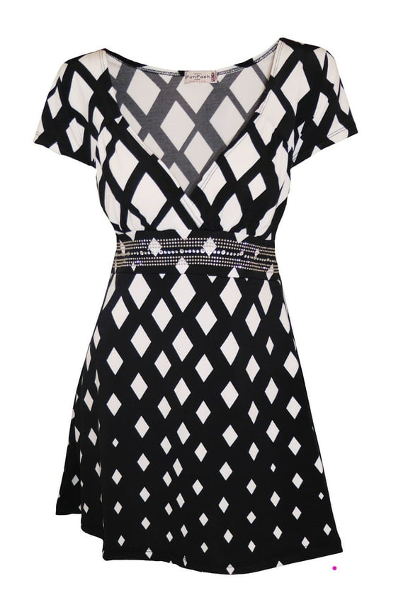 Plus Size Clothing for Women Diamond Slimming Rhinestones Empire Waist Top