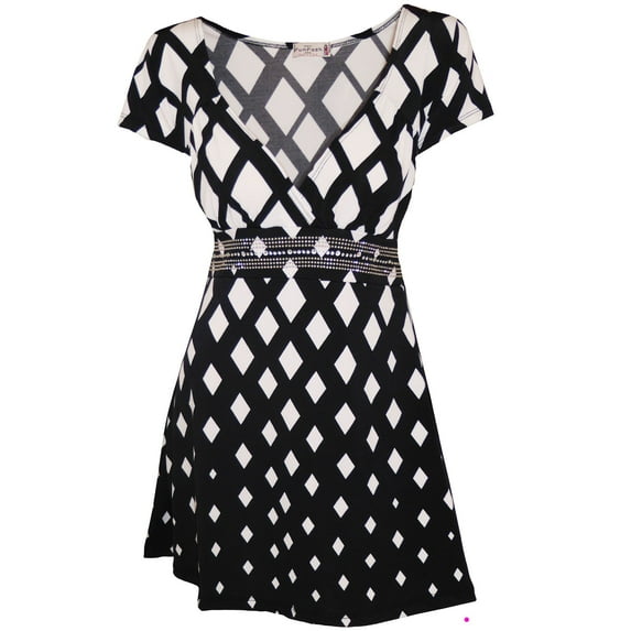 Funfash Plus Size Clothing for Women Diamond Slimming Rhinestones Empire Waist Top