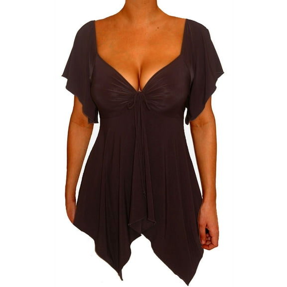 Funfash Plus Size Clothing for Women Slimming Empire Waist Short Sleeves Blouse