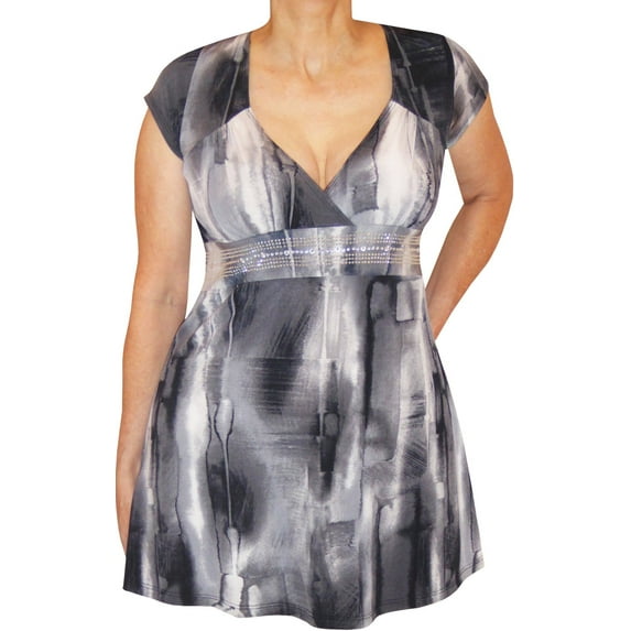 Funfash Plus Size Clothing for Women Slimming Rhinestones Empire Waist Top