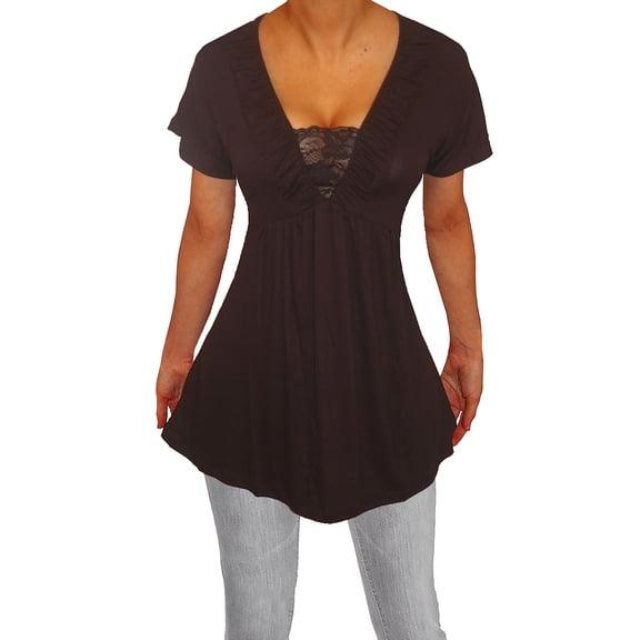 Funfash Plus Size Clothing for Women Slimming Short Sleeves Lace Black Top